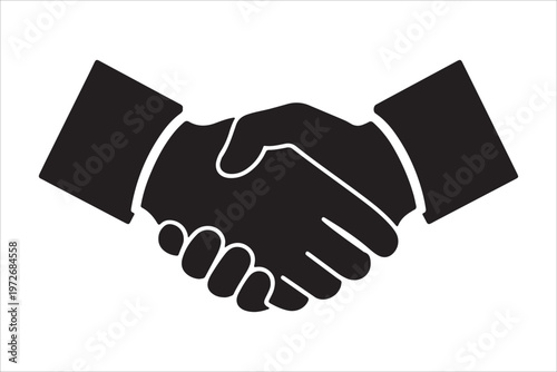 Solid black handshake icon silhouette for business agreement and trust, Handshake icon and logo silhouette, Business agreement handshake silhouette vector business agreement partnership icon design
