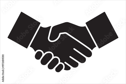 Solid black handshake icon silhouette for business agreement and trust, Handshake icon and logo silhouette, Business agreement handshake silhouette vector business agreement partnership icon design
