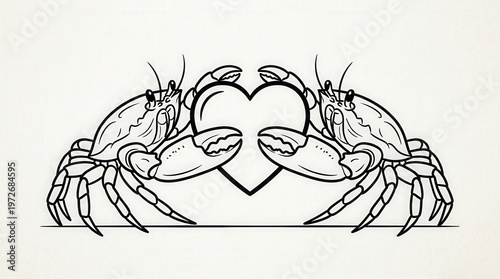 Vector Illustration of Two Crabs Forming a Heart Shape on White Background