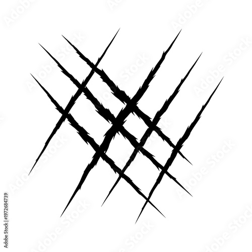 Set of black claw scratch marks isolated on white background