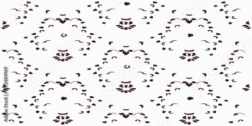Seamless pattern of stylized cat faces in black and white