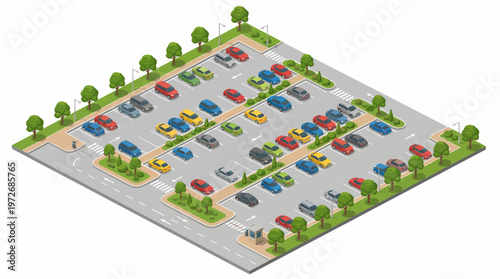 Parking Lot with Many Cars.