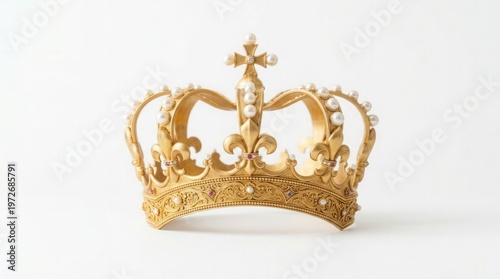 Elegant Gold Crown with Jewels and Cross for Royal Symbolism Photo
