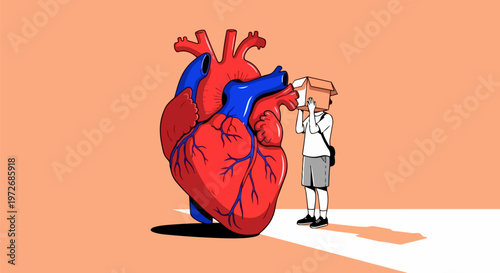 Anatomical heart, human organ, medical illustration, cartoon style