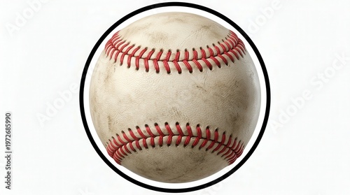Close-Up Photo of Vintage Baseball with Red Thread Stitching in Focus