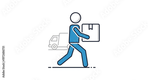 Delivery Person Carrying Package with Delivery Truck in Background.