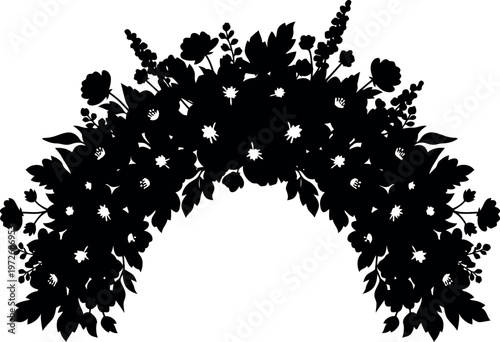 Elegant Black Floral Arch Silhouette for Wedding Invitations, Greeting Cards, and Decorative Design