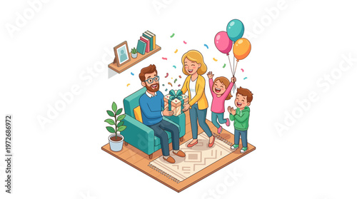 Family Celebrating Happy Birthday.