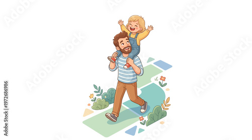 Father and child on map.