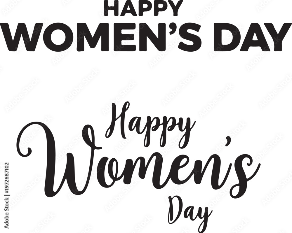 Fototapeta premium Happy Women's Day, Feminist Typography, Black Text, Vector Greeting