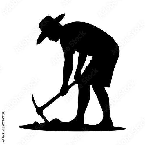 man digging with pickaxe silhouette