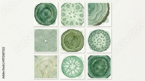 Vector Illustration of Various Green Microorganisms and Cell Structures for Scientific and Education Use