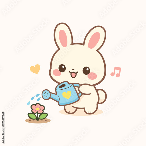 Cute Easter bunny rabbit with carrot and egg cartoon vector illustration design