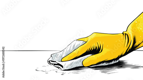 Efficient Professional Cleaning Table Spray Concept with Hand in Rubber Gloves