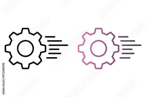 Two gear icons depicting speed and process automation one in color and one in black and white
