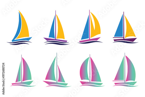 Title colorful sailboat collection a vibrant nautical illustration featuring multiple boats with unique color schemes description an array of stylized