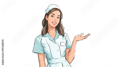Professional Young Woman Nurse Showing Good Deal in Medical Uniform