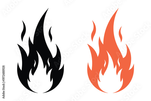 Dynamic flame illustrations a contrasting pair of fire designs in black silhouette and vibrant orange