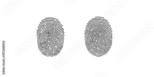 A comparison of two distinct black fingerprint patterns isolated on a pure white background surface