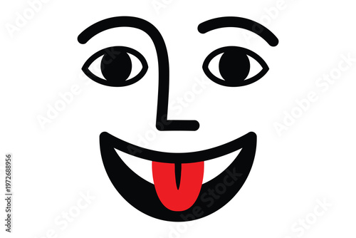 Title playful cartoon face with tongue out a whimsical illustration of joyful expression and simple design description a black and