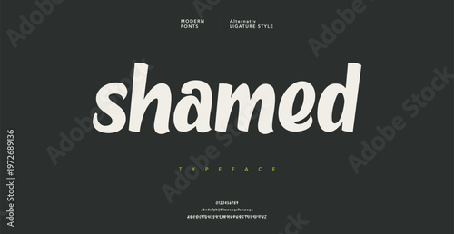 Shamed typography on dark background with green accents and white text