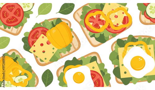 Decorative healthy sandwich vector set with vegetables and toast bread