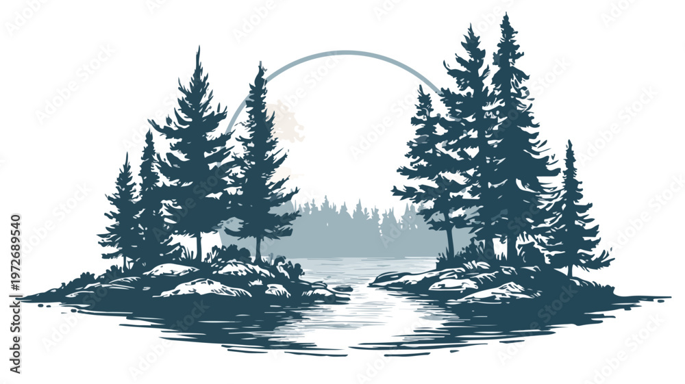 Obraz premium Wide Angle Centered Beautiful Landscape Scene Icon for Professionals