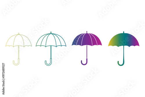 Title four colorful umbrellas in a row a vibrant illustration of rain protection and style description a clean graphic illustration