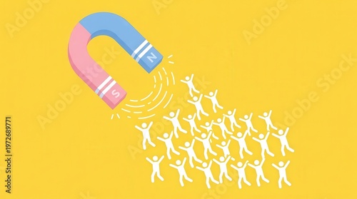 Illustration of Magnets Attracting Human Figures Concept of Attraction and Magnetism