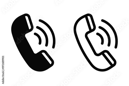 Two black telephone handsets ringing depicting communication and connection in a minimalist style