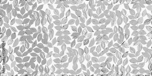 Delicate gray floral pattern with abstract leaf shapes covering the frame