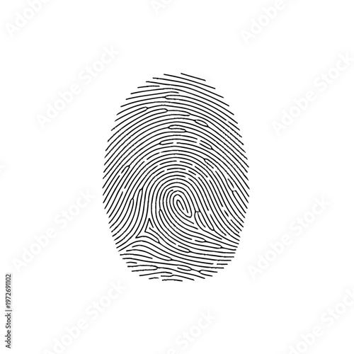 Abstract black fingerprint pattern on a white background, symbolizing biometric identification, digital security, and individual identity