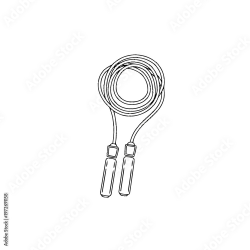 Jump rope line art drawing. Skipping rope vector icon. Fitness, exercise, workout equipment illustration. Healthy lifestyle graphic.