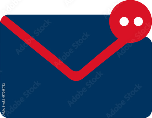 New message notification icon with envelope and alert badge in red and blue colors, symbolizing unread email alert and communication update