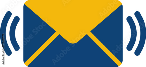 Email envelope message communication notification alert yellow blue icon symbol mail flat vector graphic digital sign send receive message alert