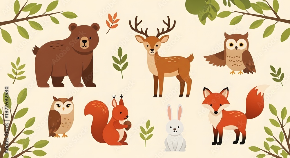 Obraz premium Charming forest friends a whimsical illustration of woodland creatures