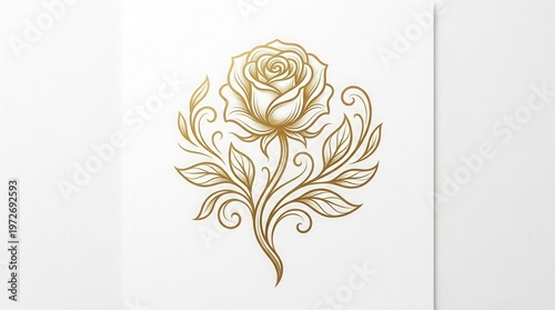 Elegant Gold Rose Line Drawing Illustration for Floral Design and Artistic Projects