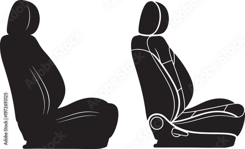 Two black car seats side by side on a white background also transparent background vehicle seat automotive seat