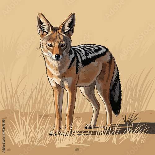 African Wild Dog Standing Alone.