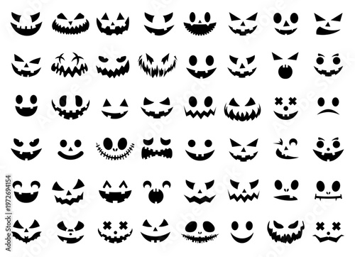 Halloween pumpkin faces bundle svg cut file. Isolated vector illustration.