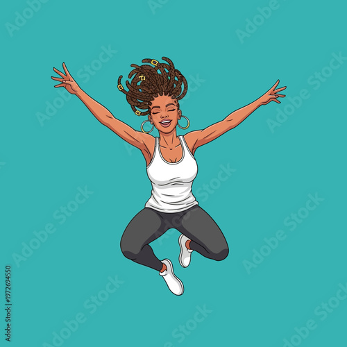 Happy Woman in White Tank Top.