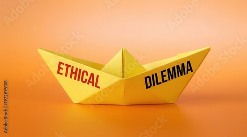 Reflective Photo of Ethical Dilemma Paper Boat on Colorful Background