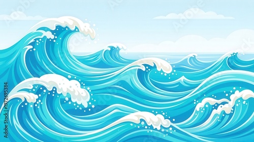 Vibrant Ocean Waves Illustration for Nature and Water Themes