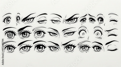 Collection of Realistic Eye Photos Showing Different Expressions and Angles for Illustration and Design