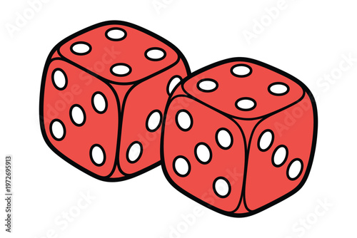 Dice engraving illustration, vintage color vector of two white dice in classic engraved style, casino gaming symbol, retro gambling concept, and detailed antique design isolated on white background