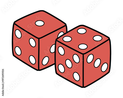 Dice engraving illustration, vintage color vector of two white dice in classic engraved style, casino gaming symbol, retro gambling concept, and detailed antique design isolated on white background