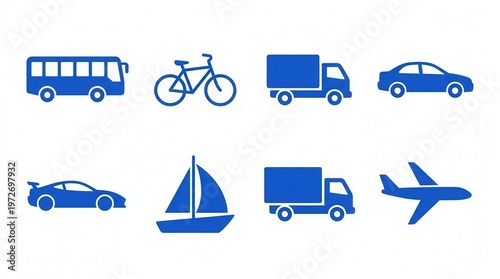 Collection of Transportation Icons in Flat Design for Travel and Logistics