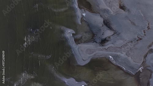 Aerial view of Great Salt Lake shoreline and Antelope Island in Utah