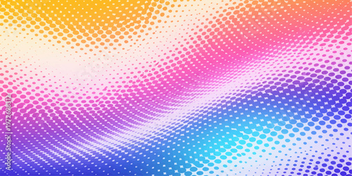 This abstract colorful background vector features a vibrant rainbow halftone pattern and geometric wave texture with digital blue and yellow dot elements for an artistic wallpaper design