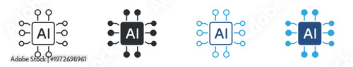 Artificial Intelligence Chip Icon Set, AI Processor and Circuit Symbols, Machine Learning Technology Concept Icons, Vector Illustration